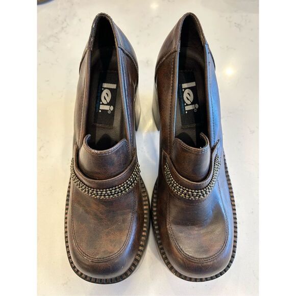 LEI vintage 90s y2k chunky brown platform Oxford shoes heels 8.5 - Picture 2 of 7